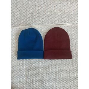 Bundle 2 Non Brand Everyday Winter Cold Beanies 1 Maroon 1 Blue